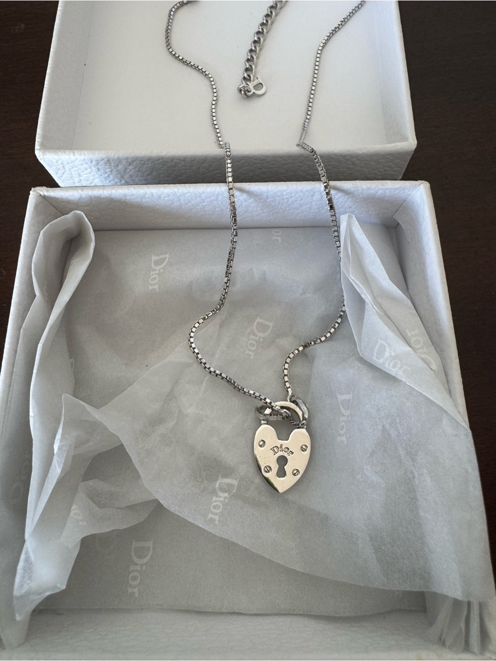 Dior Silver Heart Padlock Pendant Necklace